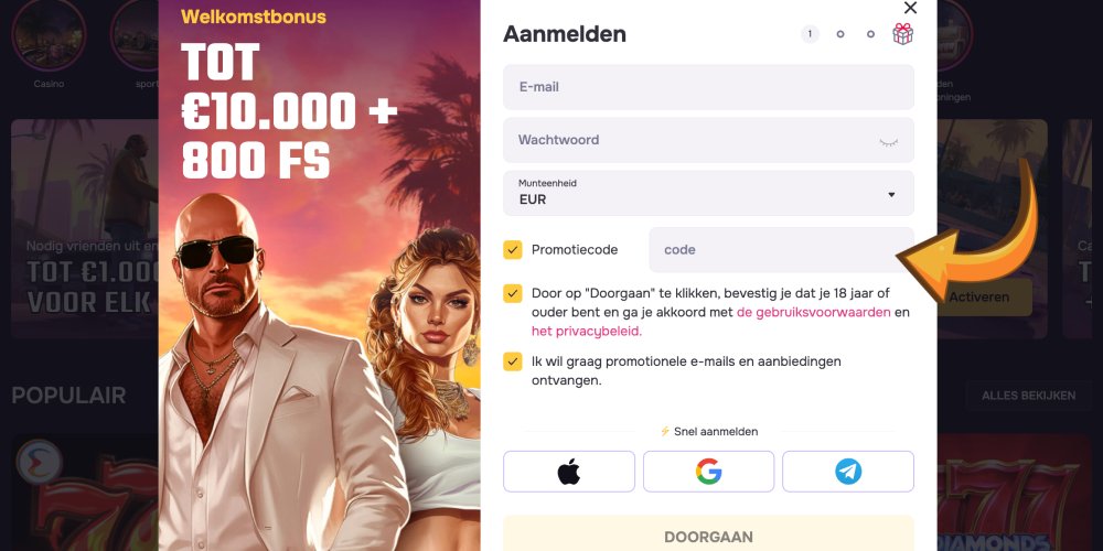 voer de promotiecode in